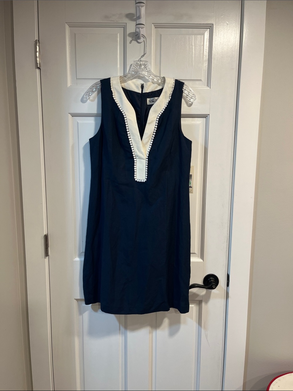 Eliza J Linen Blend Navy Blue Sleeveless Shift Dress Size 6 NWT